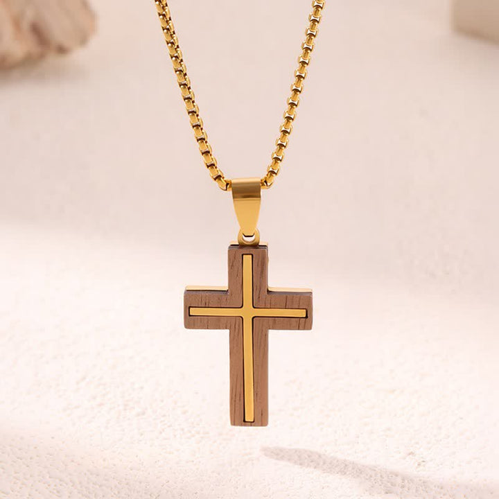 Christianartworkshop Natural Wood Inset Stainless Steel Cross Necklace: Sign of Gentle Celestial Shelter - F - image 5