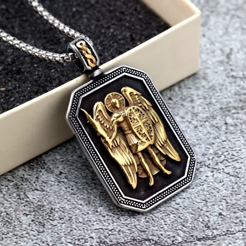 Christianartworkshop Deep Engraved Archangel St.Michael Box Chain Necklace: Token of Divine Safeguard - Golden - image 5