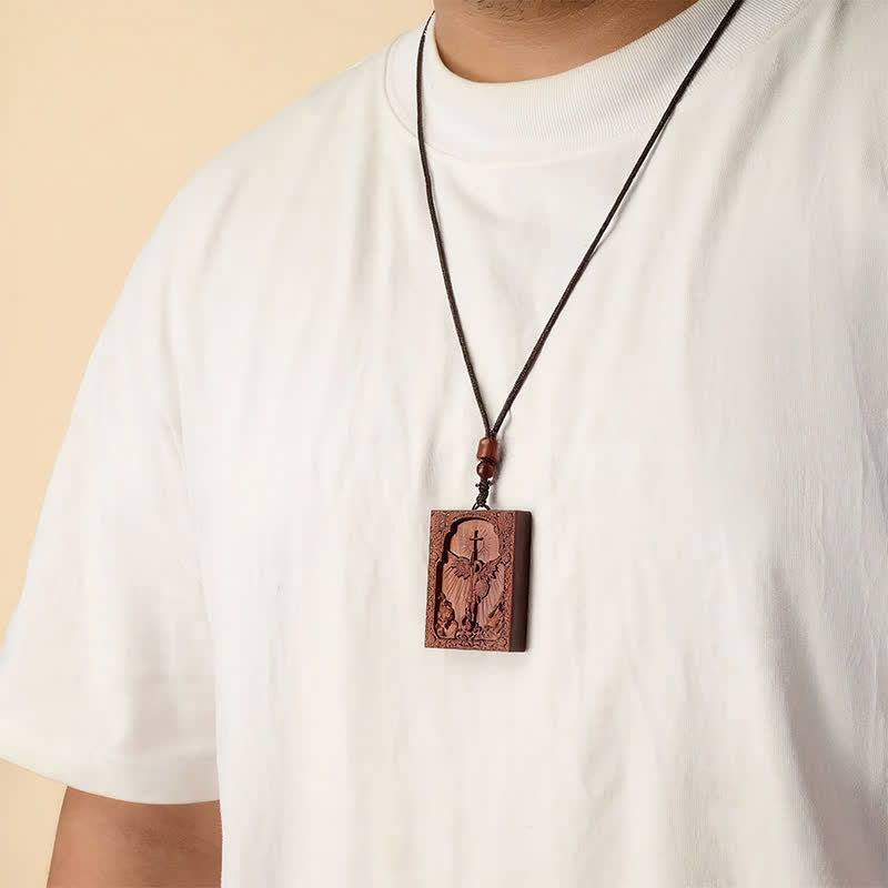 Christianartworkshop Sacred St. Michael Wood Carved Necklace: Emblem of Steadfast Divine Deliverance - image 1