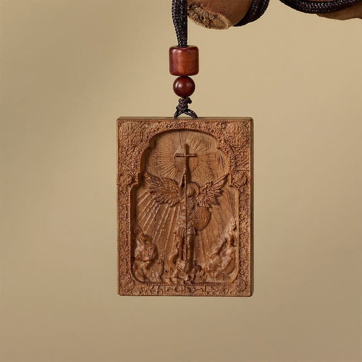 Christianartworkshop Sacred St. Michael Wood Carved Necklace: Emblem of Steadfast Divine Deliverance - image 2