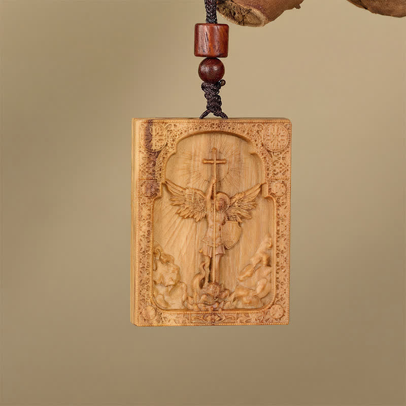 Christianartworkshop Sacred St. Michael Wood Carved Necklace: Emblem of Steadfast Divine Deliverance - Olive Wood - image 6
