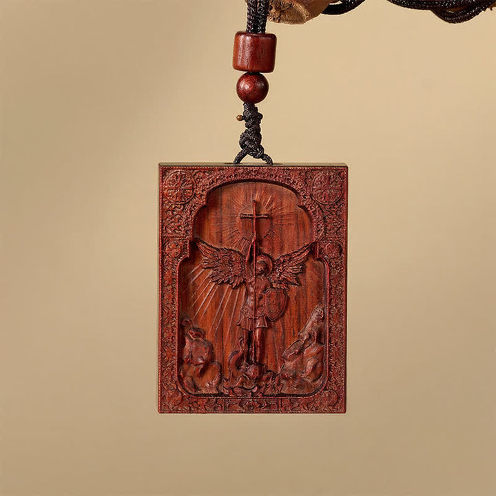 Christianartworkshop Sacred St. Michael Wood Carved Necklace: Emblem of Steadfast Divine Deliverance - Red Sandalwood - image 4