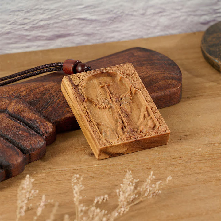 Christianartworkshop Sacred St. Michael Wood Carved Necklace: Emblem of Steadfast Divine Deliverance - image 7