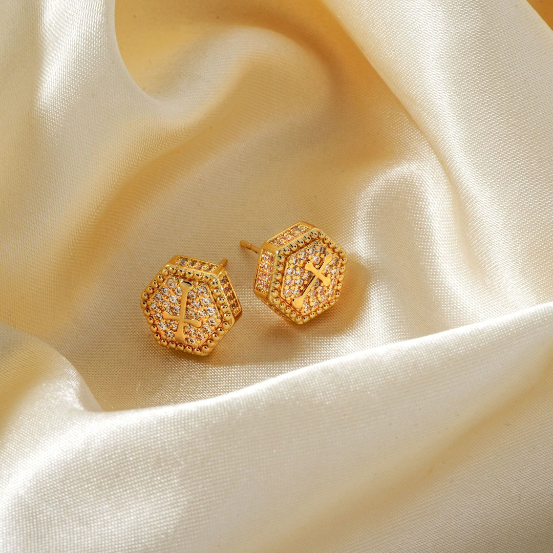 Christianartworkshop Minimal Sacred Hexagon Cross Stud Earrings: Sign Of Soft Timeless Sacred Solace - image 8