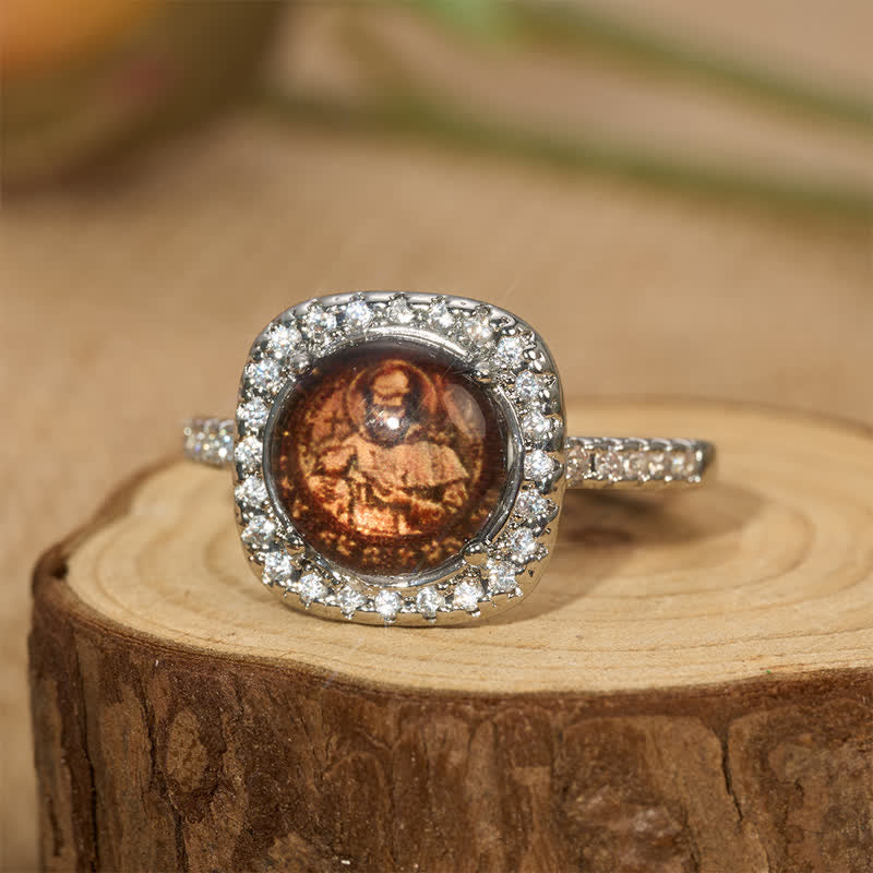 Christianartworkshop Halo Paved Stone Saint Francis Stackable Ring: Carrier of Quiet Devotion - image 1
