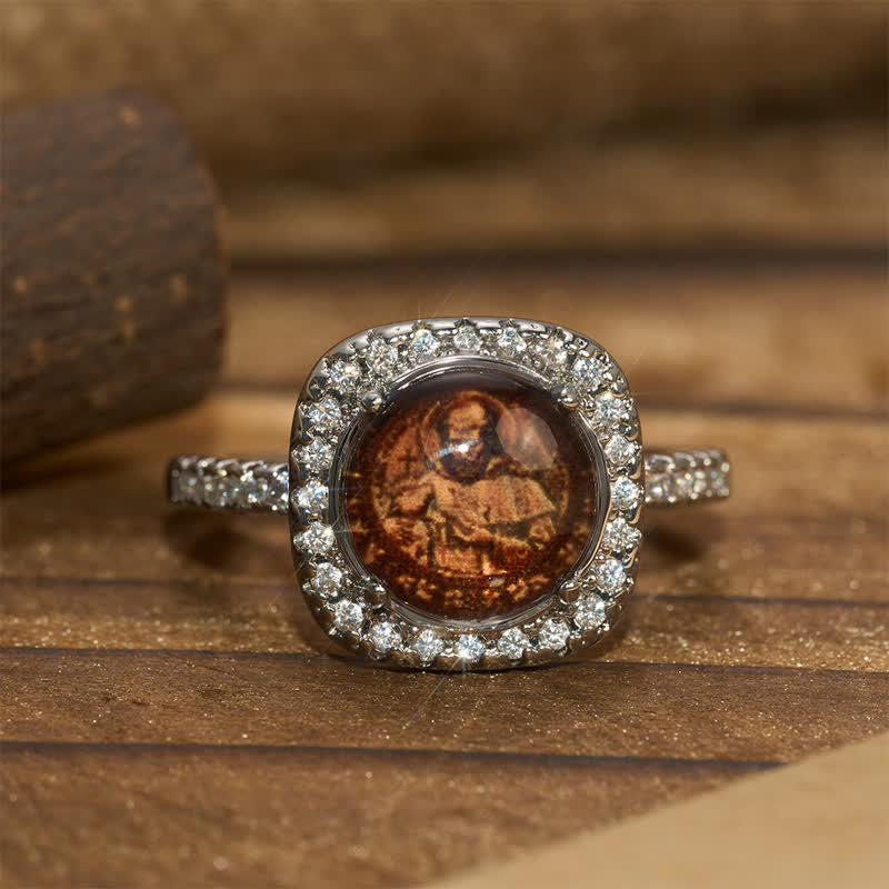 Christianartworkshop Halo Paved Stone Saint Francis Stackable Ring: Carrier of Quiet Devotion - image 2
