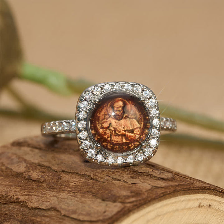 Christianartworkshop Halo Paved Stone Saint Francis Stackable Ring: Carrier of Quiet Devotion - US 10 - image 0