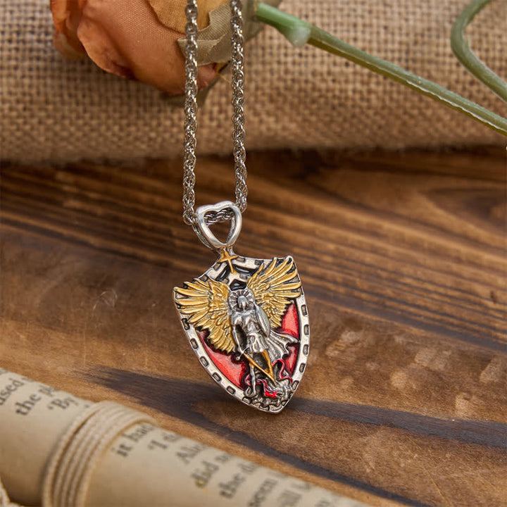 Christianartworkshop St. Michael Shield Pendant Alloy Necklace: Token of Brave Divine Strength - St. Michael - image 0