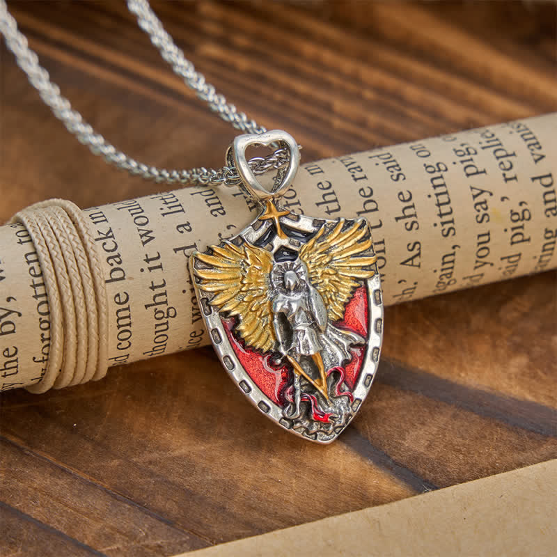 Christianartworkshop St. Michael Shield Pendant Alloy Necklace: Token of Brave Divine Strength - image 1