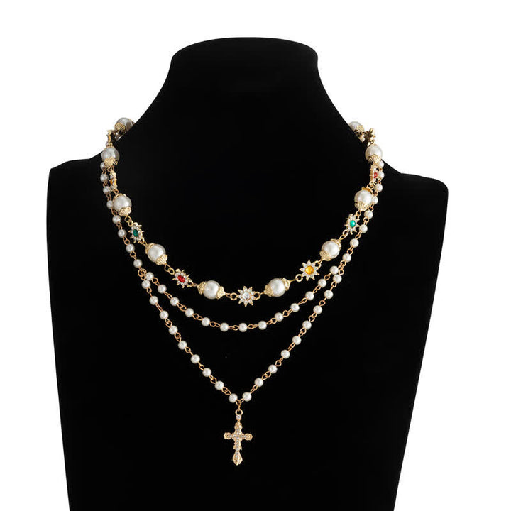 Christianartworkshop Tiered Faux Pearl Cross Chain: Token of Gentle Divine Protection - image 3