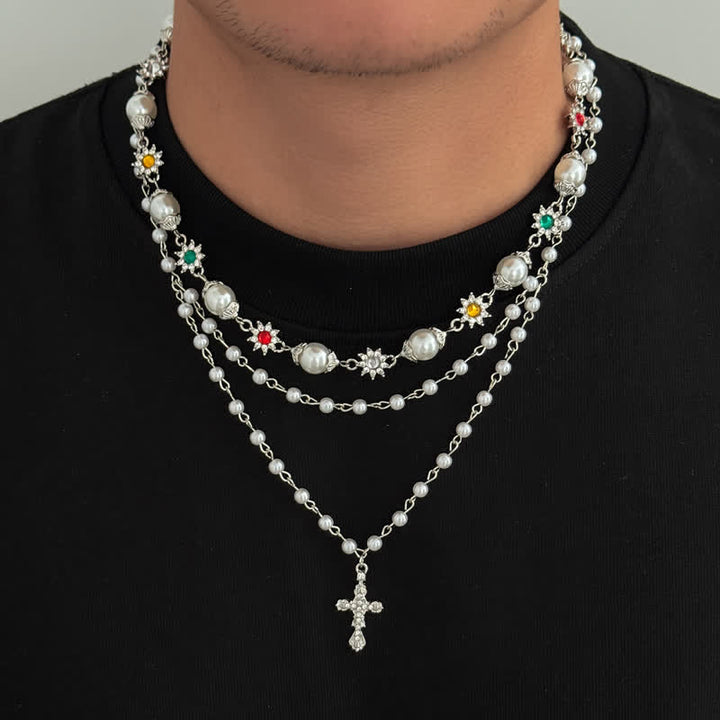 Christianartworkshop Tiered Faux Pearl Cross Chain: Token of Gentle Divine Protection - Silver - image 6