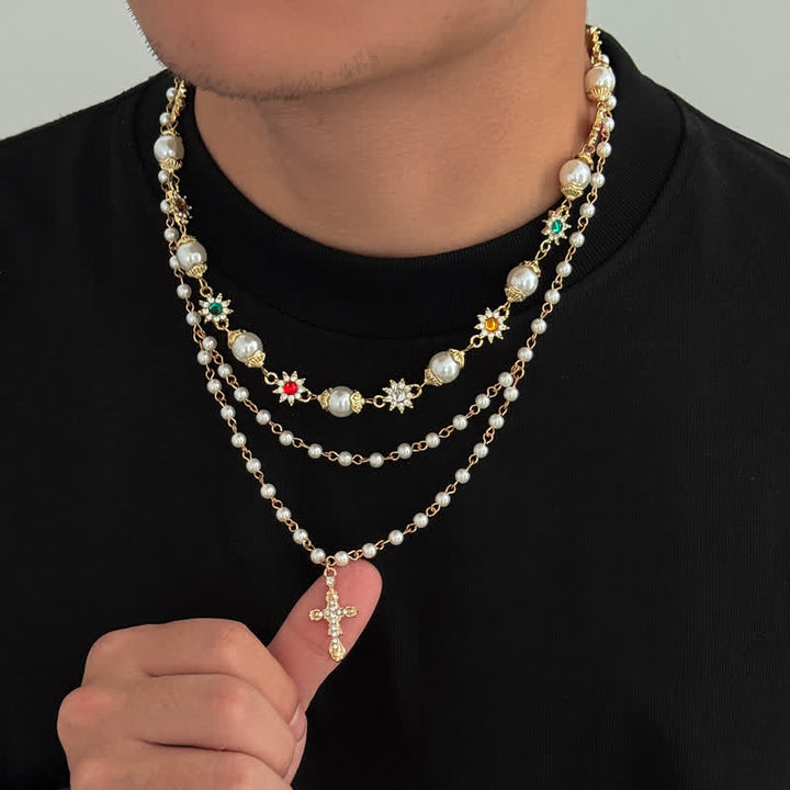 Christianartworkshop Tiered Faux Pearl Cross Chain: Token of Gentle Divine Protection - image 2