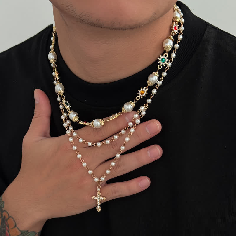 Christianartworkshop Tiered Faux Pearl Cross Chain: Token of Gentle Divine Protection - image 1