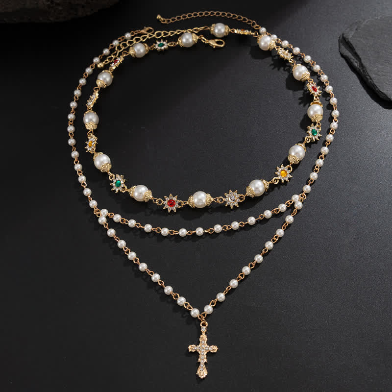 Christianartworkshop Tiered Faux Pearl Cross Chain: Token of Gentle Divine Protection - image 4