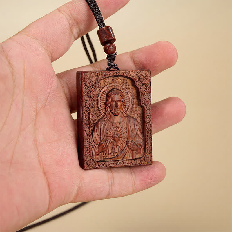 Christianartworkshop Framed Relief Wooden Jesus Pendant: Vessel of Timeless Sacred Grace - Red Sandalwood - image 0