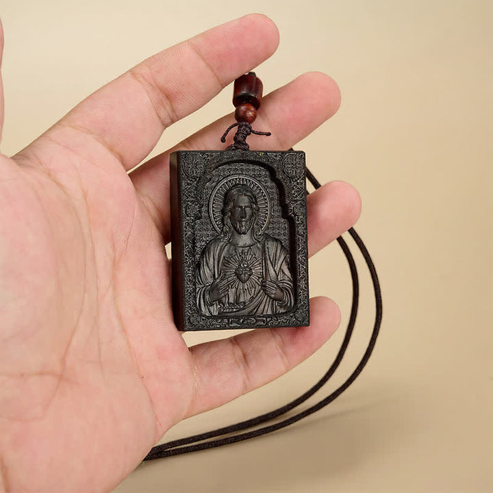 Christianartworkshop Framed Relief Wooden Jesus Pendant: Vessel of Timeless Sacred Grace - African Blackwood - image 3
