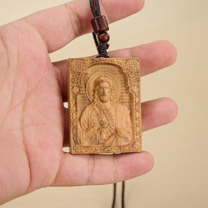 Christianartworkshop Framed Relief Wooden Jesus Pendant: Vessel of Timeless Sacred Grace - Olive Wood - image 4