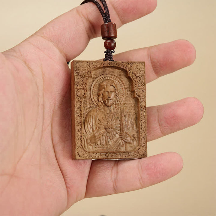 Christianartworkshop Framed Relief Wooden Jesus Pendant: Vessel of Timeless Sacred Grace - American Walnut - image 6