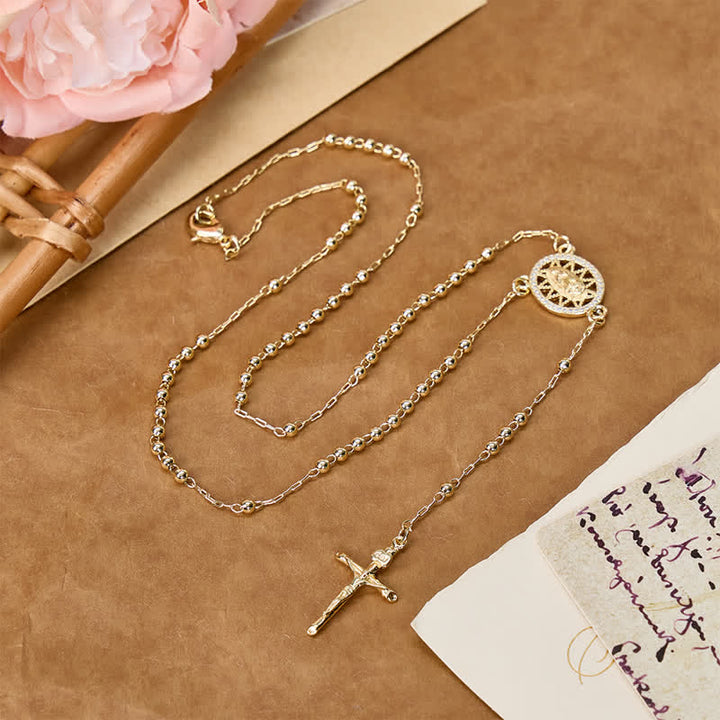 Christianartworkshop Mini Metal Bead Rosary with Our Lady Medal & Crucifix: Badge of Heavenly Care - image 1