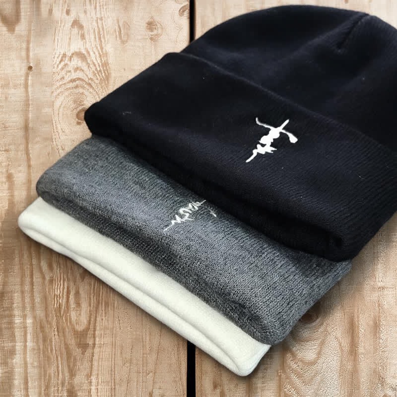 Christianartworkshop Three-Colored Jesus Script Cross Satin Lined Knit Beanie - image 1