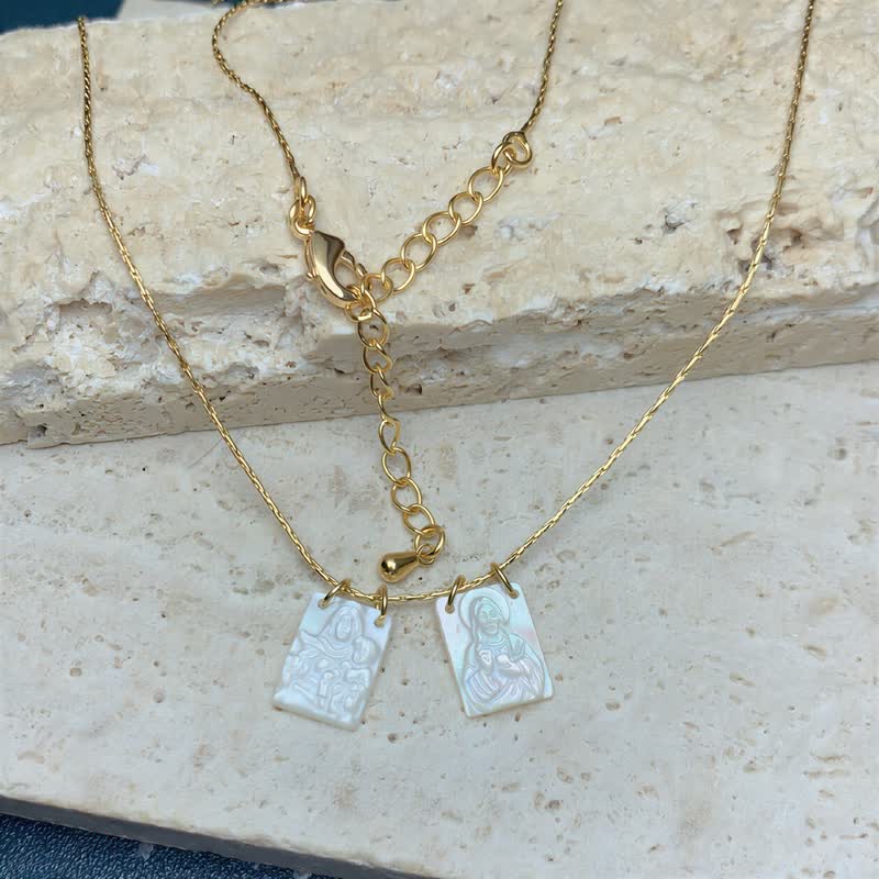 Christianartworkshop Lustrous Shell Our Lady Double Charm Necklace: Sign of Quiet Divine Shelter - 0.43''*0.31''(1.1cm*0.8cm) - image 2