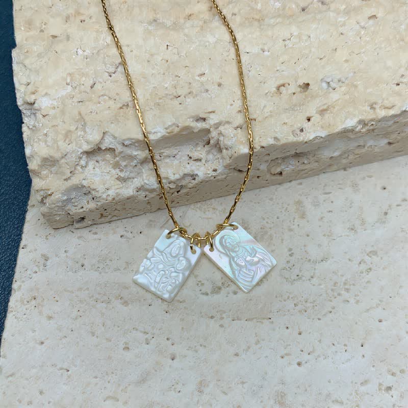 FREE Today: Lustrous Shell Our Lady Double Charm Necklace: Sign of Quiet Divine Shelter - 0.63''*0.47''(1.6cm*1.2cm) - image 4