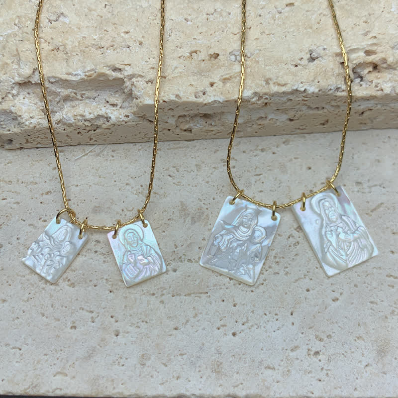 Christianartworkshop Lustrous Shell Our Lady Double Charm Necklace: Sign of Quiet Divine Shelter - image 0
