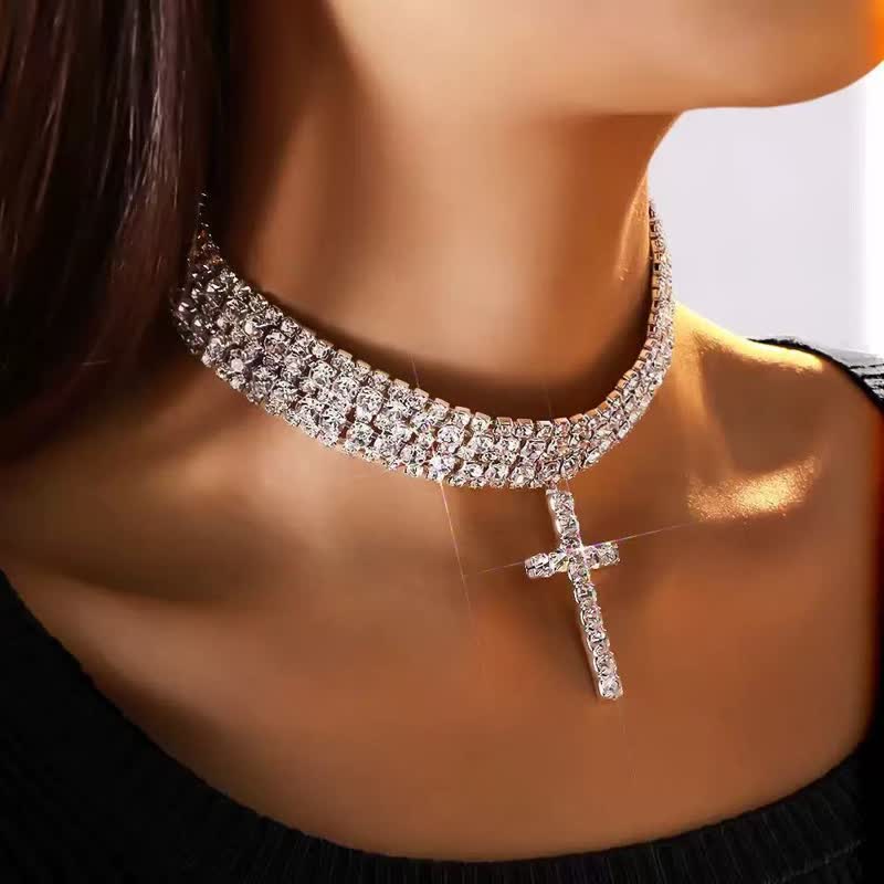 Christianartworkshop Luxe Stacked Rhinestone Cross Choker: Vessel of Luminous Sacred Grace - image 1