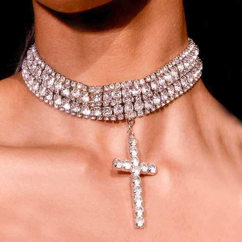 Christianartworkshop Luxe Stacked Rhinestone Cross Choker: Vessel of Luminous Sacred Grace - image 0
