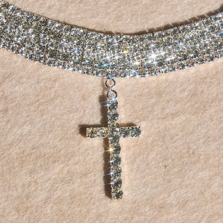 Christianartworkshop Luxe Stacked Rhinestone Cross Choker: Vessel of Luminous Sacred Grace - Silver - image 3