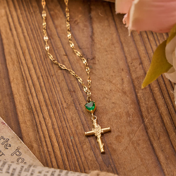 Christianartworkshop Slim Sparkling Heart Gem Rose Cross Necklace: Vessel of Gentle Celestial Warmth - image 4