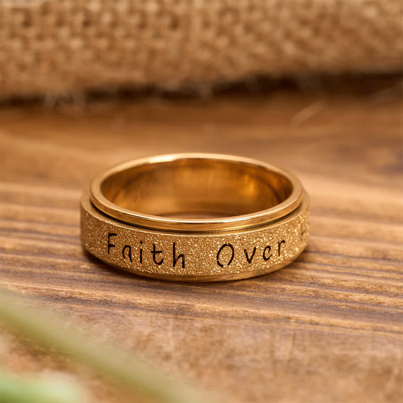 Christianartworkshop Inscribed Faith Over Fear Stainless Fidget Ring: Vessel of Abiding Sacred Courage - Golden - US 10 - image 4