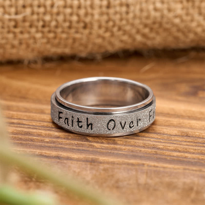Christianartworkshop Inscribed Faith Over Fear Stainless Fidget Ring: Vessel of Abiding Sacred Courage - Silver - US 10 - image 5