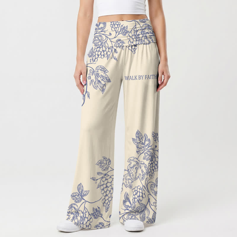 Christianartworkshop Walk By Faith Blue Vine Print Women's Wide Leg Pants - image 2
