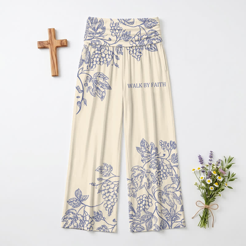 Christianartworkshop Walk By Faith Blue Vine Print Women's Wide Leg Pants - US22,UK/AU26,EU54 - image 0