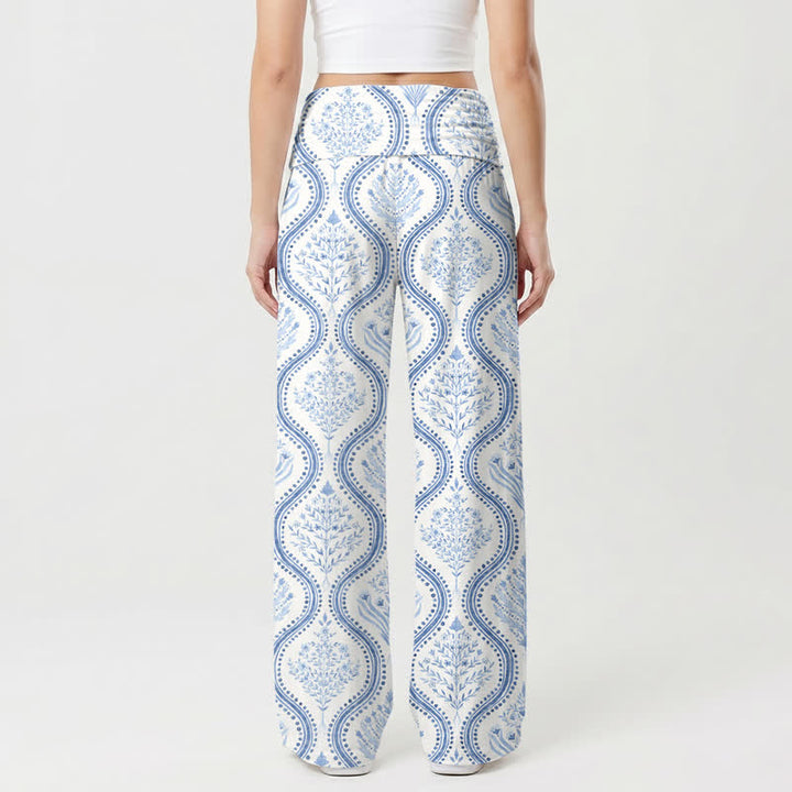 Christianartworkshop Blue Wave Print Resort Women's Wide Leg Pants - image 1