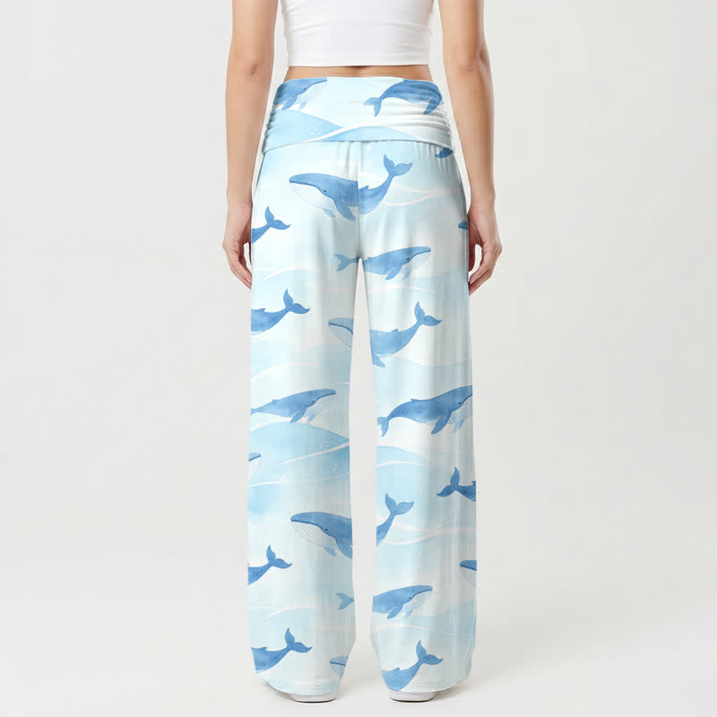 Christianartworkshop Ocean Whale Cross Print High Waist Women’s Wide Leg Pants - image 1