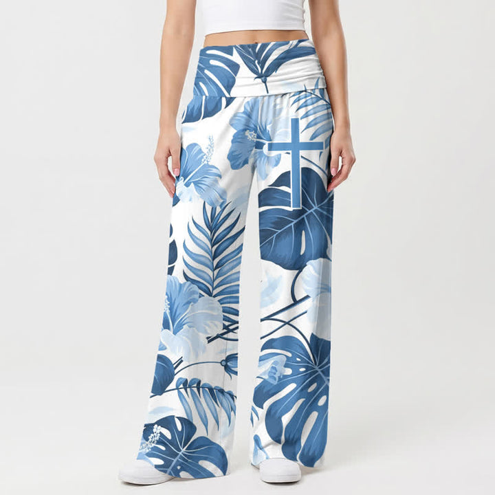 Christianartworkshop Blue Tropical Floral High Waist Women's Wide Leg Pants - image 2