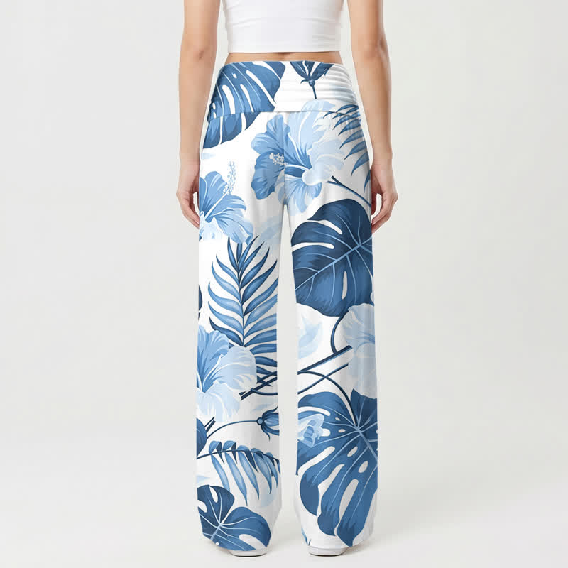 Christianartworkshop Blue Tropical Floral High Waist Women's Wide Leg Pants - image 1