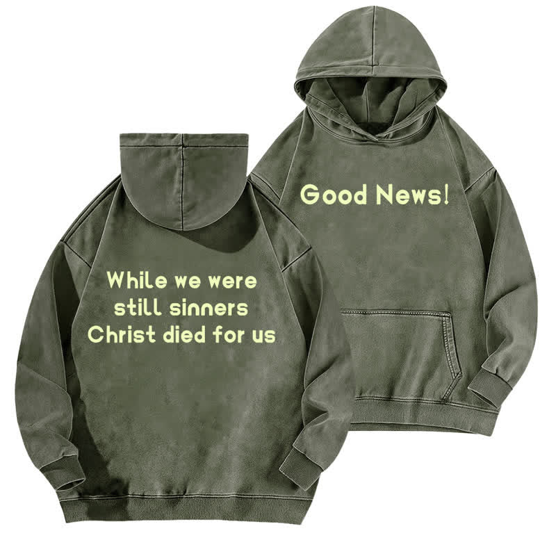 Christianartworkshop Good News Front And Verse Back Washed Hoodie - Army Green - 5XL - image 12