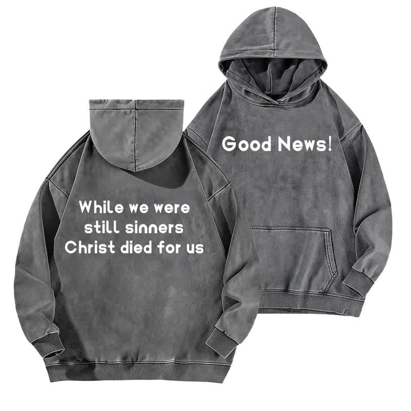 Christianartworkshop Good News Front And Verse Back Washed Hoodie - Grey - 5XL - image 9