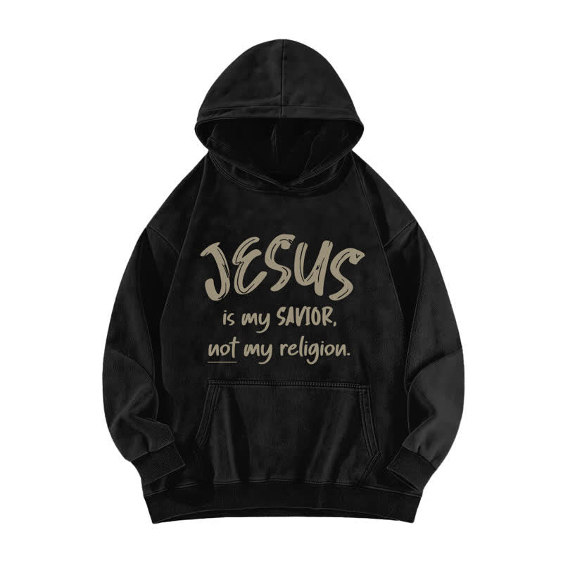 Christianartworkshop Jesus Is My Savior Vintage Olive Washed Hoodie - Black - 5XL - image 1