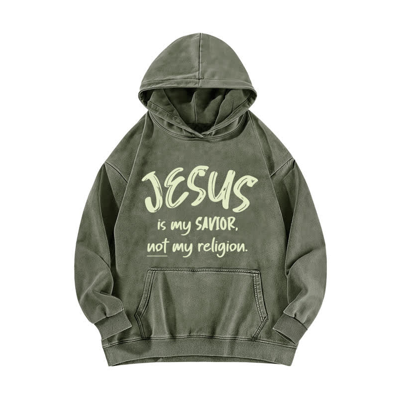 Christianartworkshop Jesus Is My Savior Vintage Olive Washed Hoodie - Army Green - 5XL - image 0