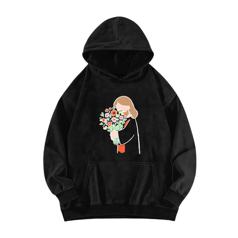 Christianartworkshop Bloom Girl Vintage Wash Fleece Pullover Washed Hoodie - Black - 5XL - image 1