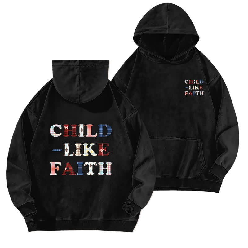 Christianartworkshop Child Like Faith Plaid Letter Front Back Washed Hoodie - Black - 5XL - image 0