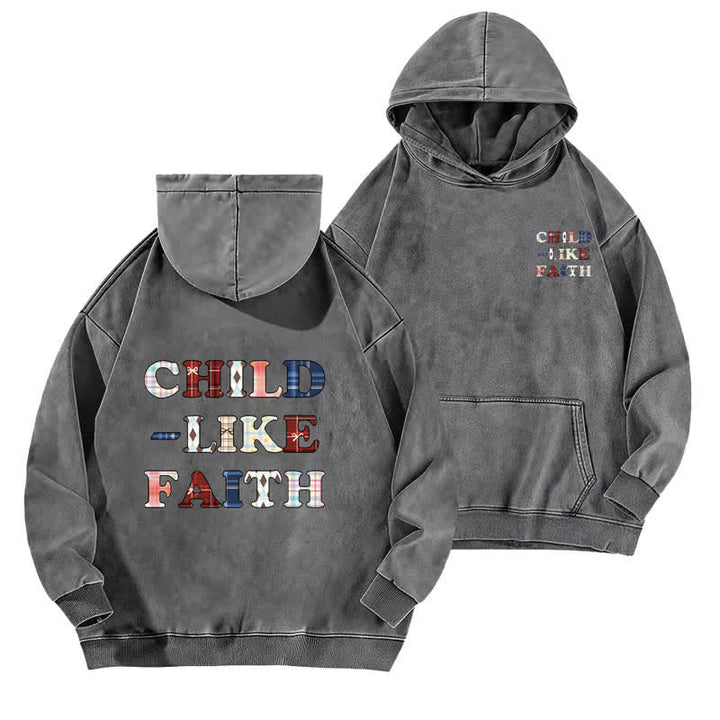 Christianartworkshop Child Like Faith Plaid Letter Front Back Washed Hoodie - Grey - 5XL - image 9