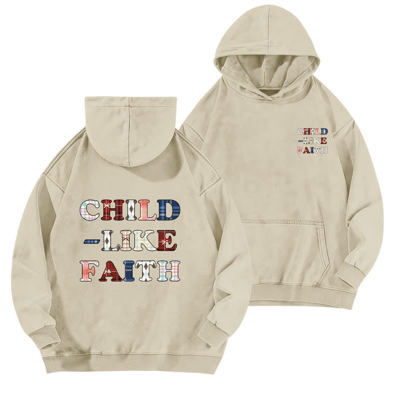 Christianartworkshop Child Like Faith Plaid Letter Front Back Washed Hoodie - Apricot - 5XL - image 3