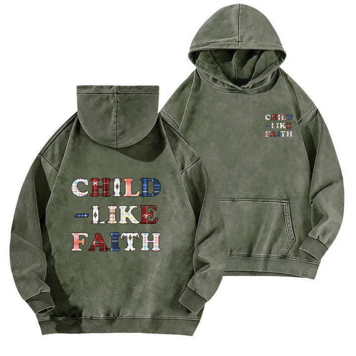 Christianartworkshop Child Like Faith Plaid Letter Front Back Washed Hoodie - Army Green - 5XL - image 6