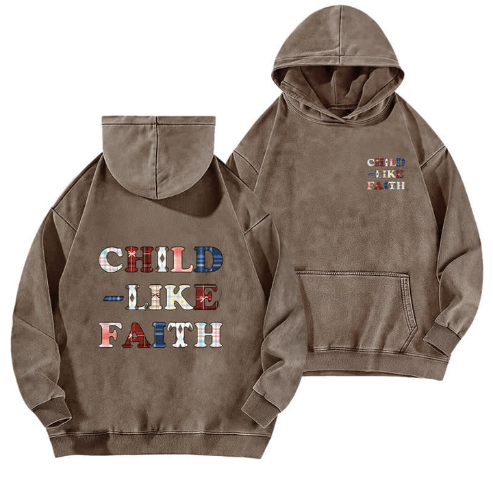 Christianartworkshop Child Like Faith Plaid Letter Front Back Washed Hoodie - Coffee - 5XL - image 12