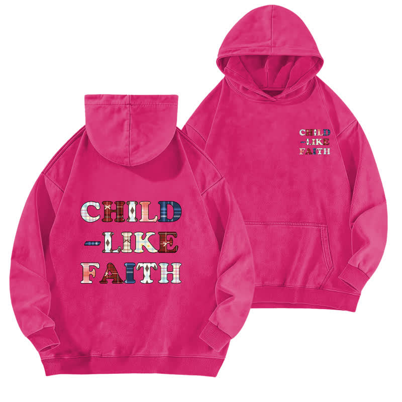 Christianartworkshop Child Like Faith Plaid Letter Front Back Washed Hoodie - Rose - 5XL - image 15
